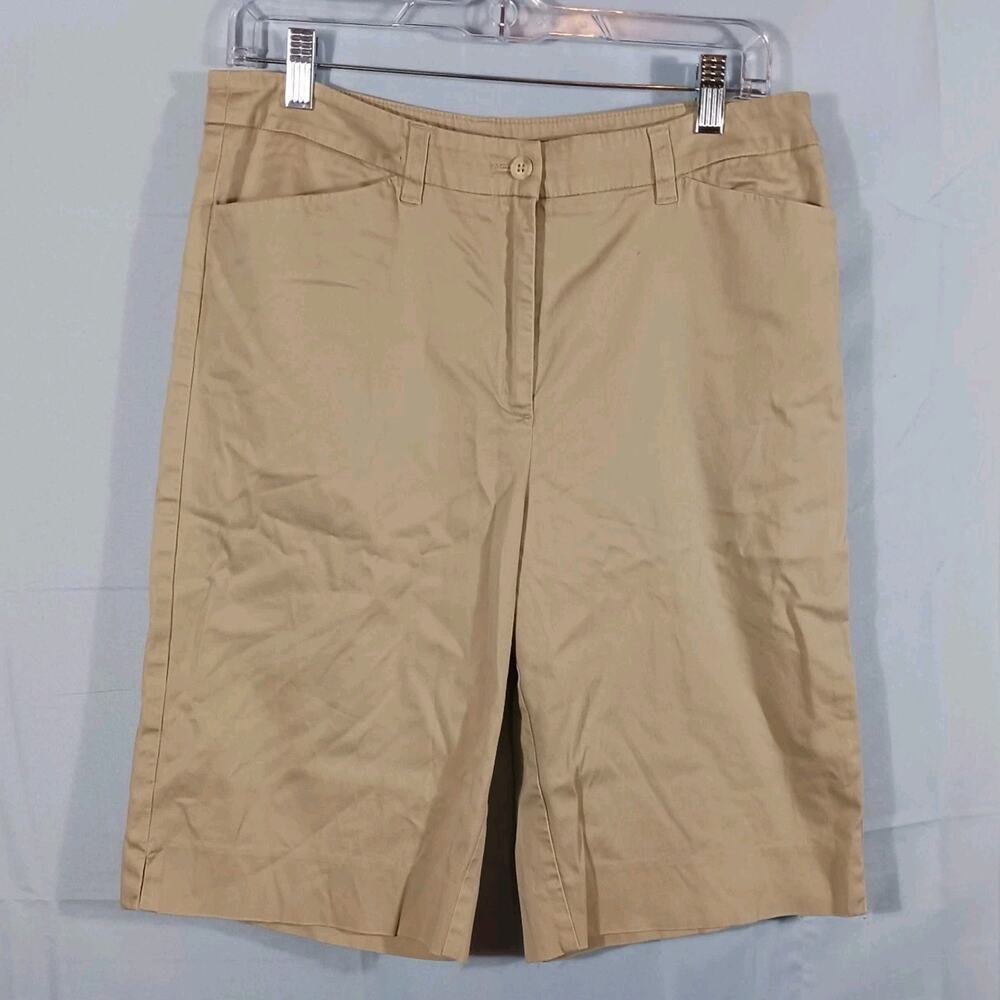 Anne Klein 10.5" Shorts Women's Size 10 Beige Wide Leg Cotton Stretch Pockets
